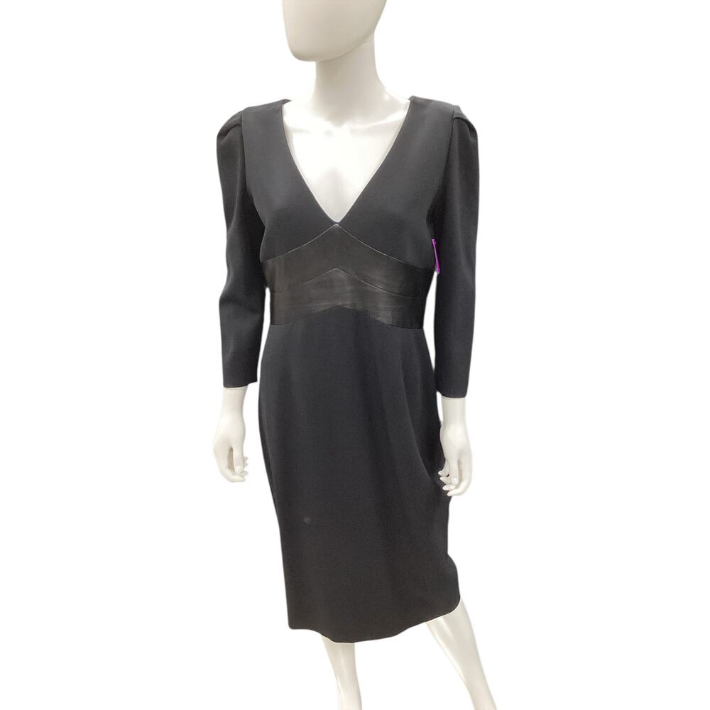 Vintage Emilio Pucci Dress Women’s Size 10 Wool Lambskin Leather Waistline Black